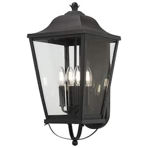 Savannah Sand Black Outdoor Hardwired 10-in. Lantern Sconce with No Bulbs Included