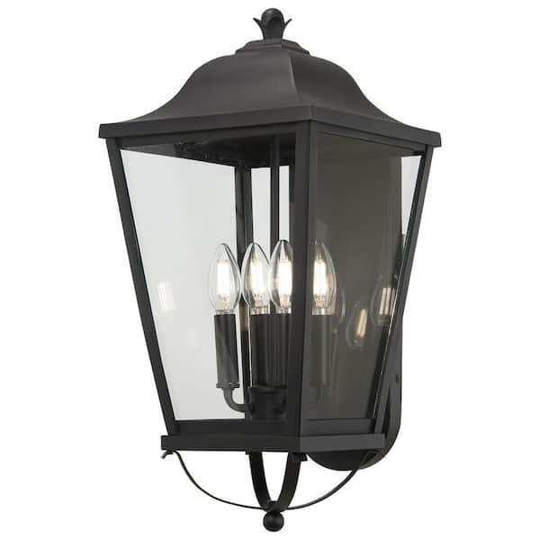 Minka Lavery Savannah Sand Black Outdoor Hardwired 10-in. Lantern Sconce with No Bulbs Included