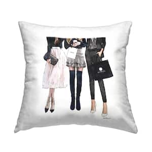 Fashion Model Girls Glam Black Print Polyester 18 in. x 18 in. Throw Pillow