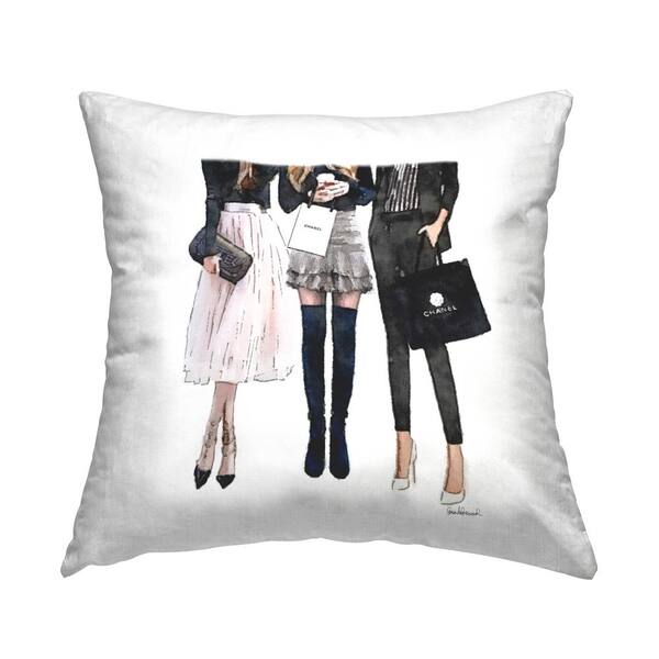 Stupell Industries Fashion Model Girls Glam Black Print Polyester 18 in. x 18 in. Throw Pillow