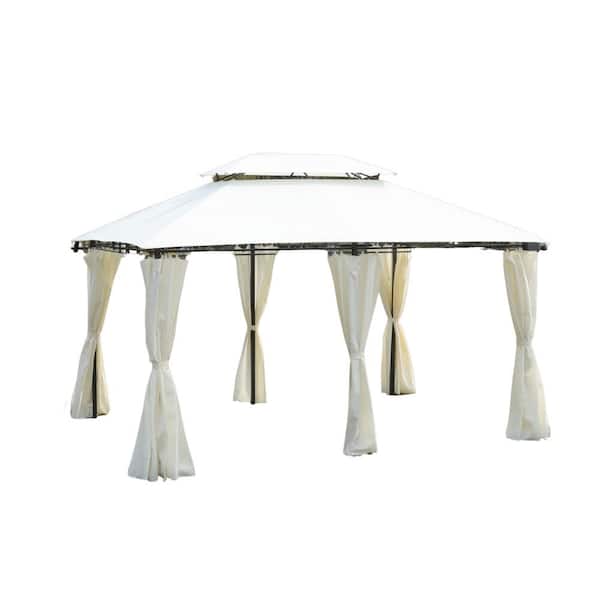 Unbranded 13 ft. x 10 ft. Outdoor Metal Patio Gazebo Canopy Tent with Ventilated Double Roof, Beige