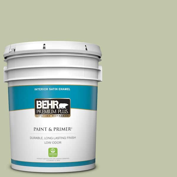 BEHR PREMIUM PLUS 5 gal. #PPU10-08 Minted Lemon Satin Enamel Low Odor Interior Paint & Primer