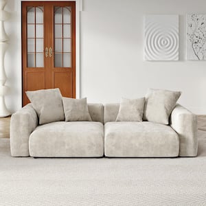 102 in. Corduroy Upholsterd Modular Large (2 Seats) Sofa Minimalism Loveseat Couch in Beige