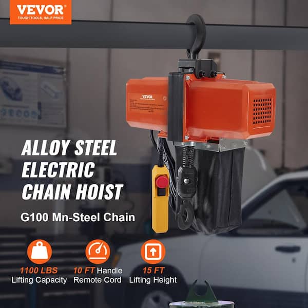 Electric Chain Hoist 1100 lbs. Single Phase Overhead Crane 15 ft. Lifting Height 10 ft./min Speed for Garage, Shop