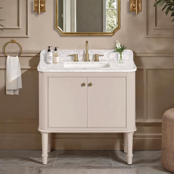 Collette 36 in. Single Sink Greige Bath Vanity with Carrara White Marble Top (Assembled)