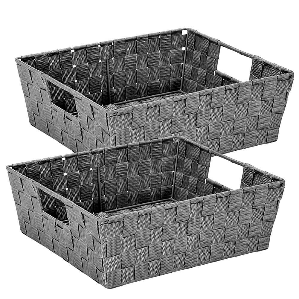 SIMPLIFY 15 in. L x 13 in. W x 5 in. H 2 Pack Slide 2 Stack It Shallow  Storage Tote Baskets Closet Drawer Organizer in Grey 25933-GREY - The Home  Depot