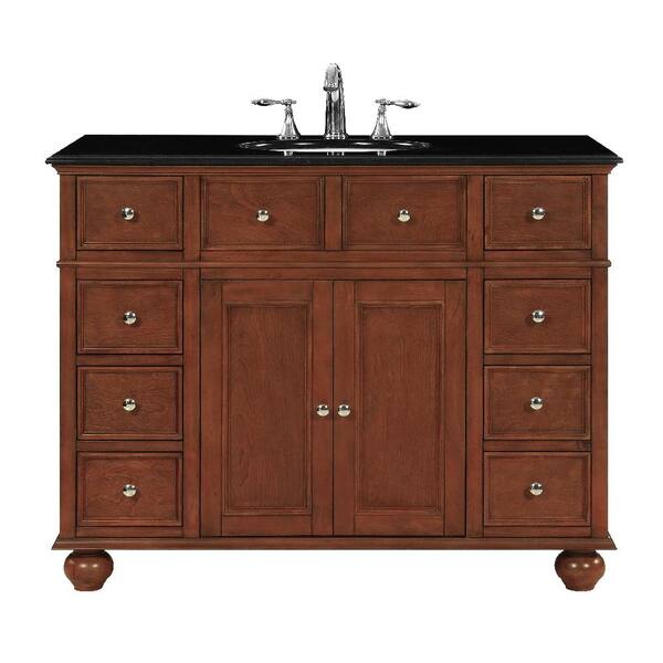 Home Decorators Collection Hampton Harbor 44 in. W x 22 in. D in Sequoia Bath Vanity with  Granite Vanity Top in Black with White Sink