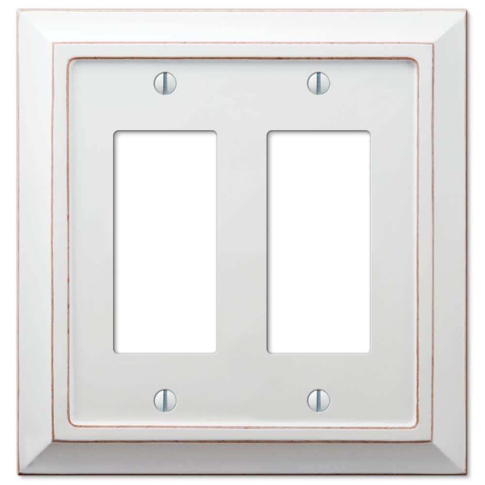 Distressed White Wood Double Rocker Wall Plate