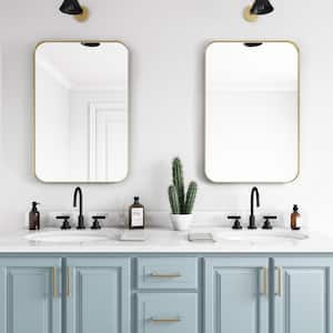 24 in. x 36 in. Metal Framed Rounded Rectangle Bathroom Vanity Mirror in Gold