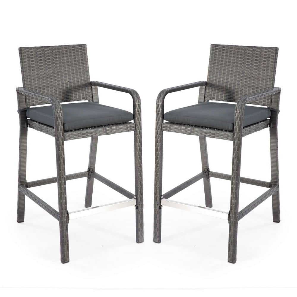 2-Piece All-Weather Wicker Outdoor Serving Bar Set with Gray Cushions, Patio High Bar Chairs for Deck, Backyard, BBQ price history on PriceWatchPro
