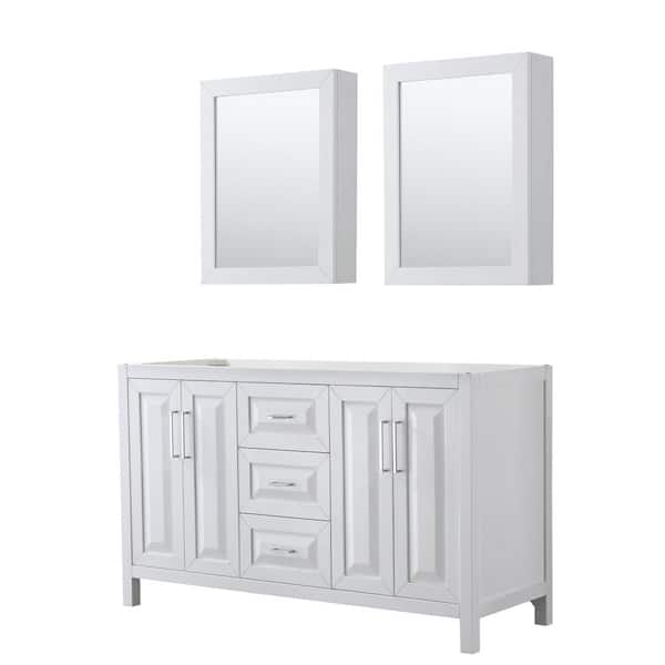 Wyndham Collection Daria 59 in. Double Bathroom Vanity Cabinet Only with Medicine Cabinets in White