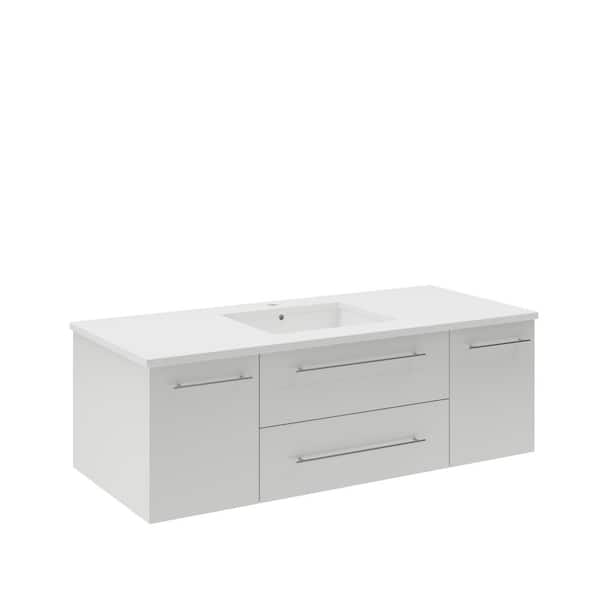 Fresca Lucera 48 in. Single Sink Wall Mount Floating White Bath Vanity with White Quartz Top and Undermount Ceramic Sink