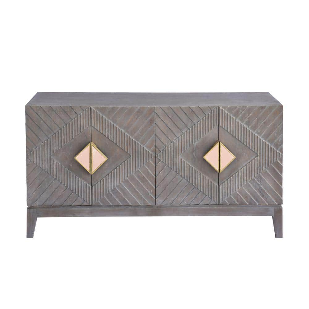 Abiel 55 Inch Gray Mango Wood Sideboard with Diamond Carving
