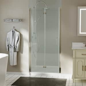 36 in. W x 72 in. H Pivot Bifold Semi-Frameless Alcove Shower Door Sweep Panel in Brush Nickel with Frosted Smoke Glass