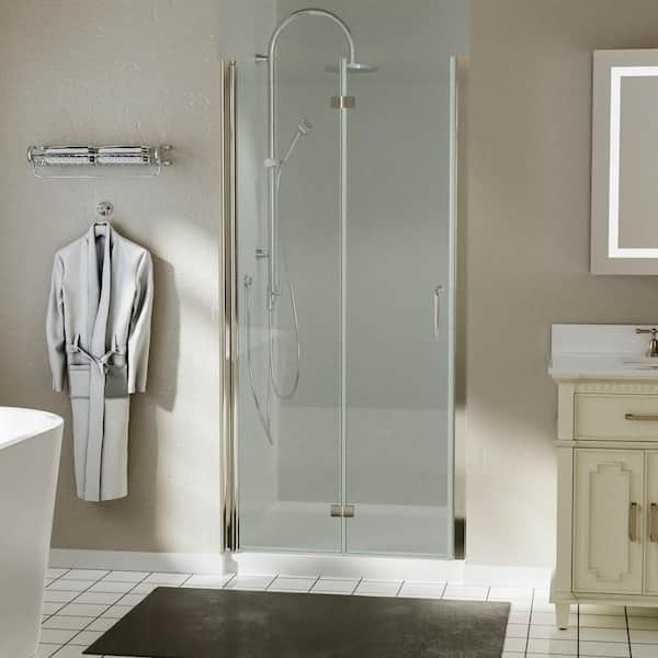 ES-DIY 36 in. - 37 in. W x 72 in. H Pivot Bi-Fold Frameless Bath Alcove Shower Door in Brushed Nickel with 1/4 in. Clear Glass