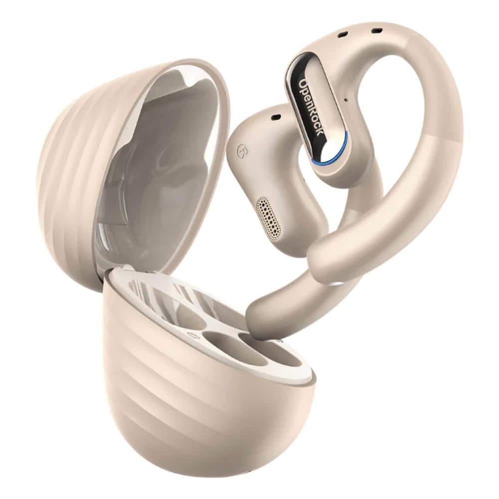 Beige Wireless Bluetooth Open Earbuds and In-Ear with Microphone and Chargi