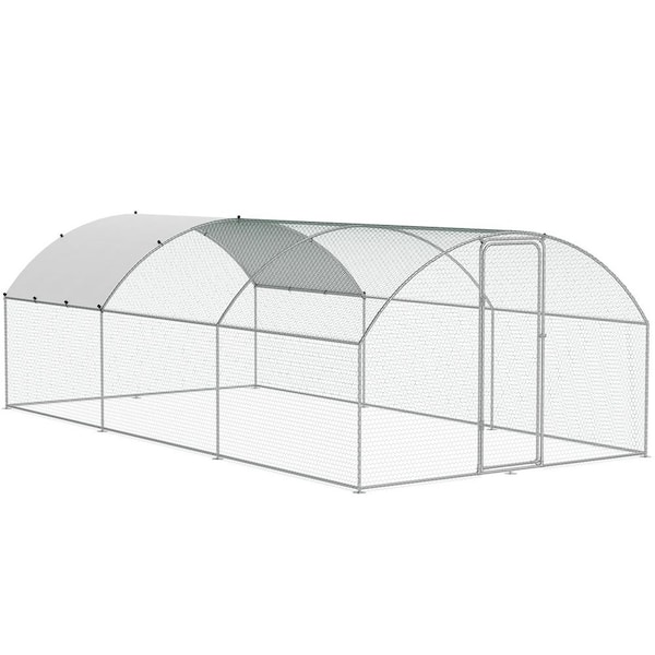 SKYSHALO Poultry Fencing Large Metal Chicken Coop with Run, 9.8 x 19.3 x 6.5 ft. Walk-in Chicken Runs for Yard with Cover