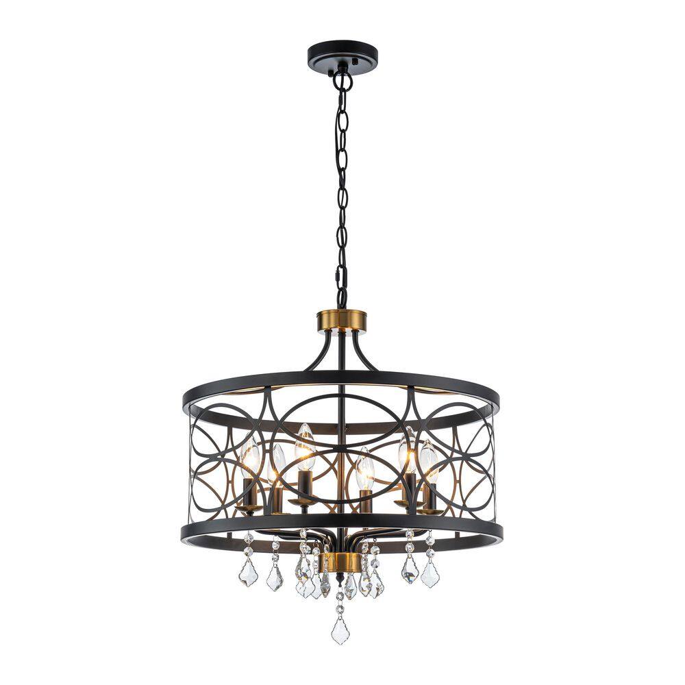 Modern Farmhouse 6-Light Black and Brass Crystal Drum Chandelier with E12 Bulbs for Dining Room Living Room Bedroom price history on PriceWatchPro