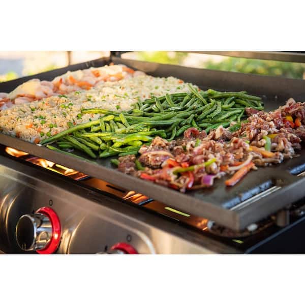 Daytona 4-Burner Propane Gas Grill 36 in. Flat Top Griddle in Black with Cover and Smash Burger Set Bundle