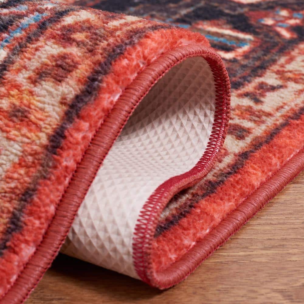 Riviera Red and Blue Square Washable Area Rug
