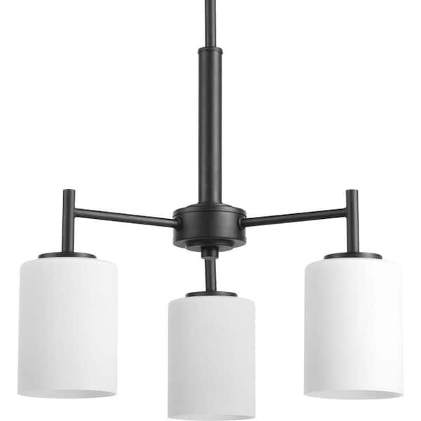 Progress Lighting Replay Collection 3-Light Textured Black Etched White Glass Glass Modern Chandelier Light