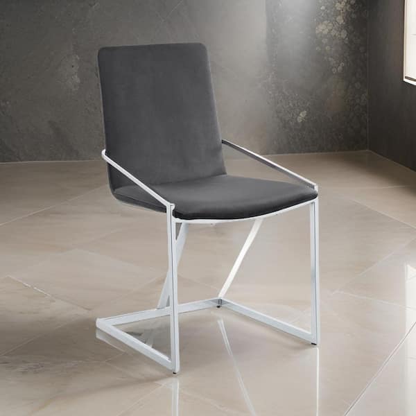 Benjara Gray and Chrome Velvet Metal Frame Dining Chair (Set of 2)