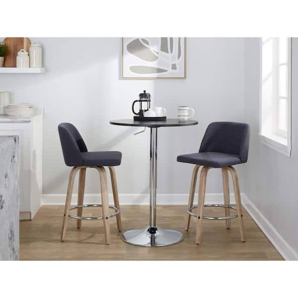 Lumisource Toriano 25.5 in. Blue Fabric, Whitewashed Wood, and Chrome Metal Fixed-Height Counter Stool (Set of 2)