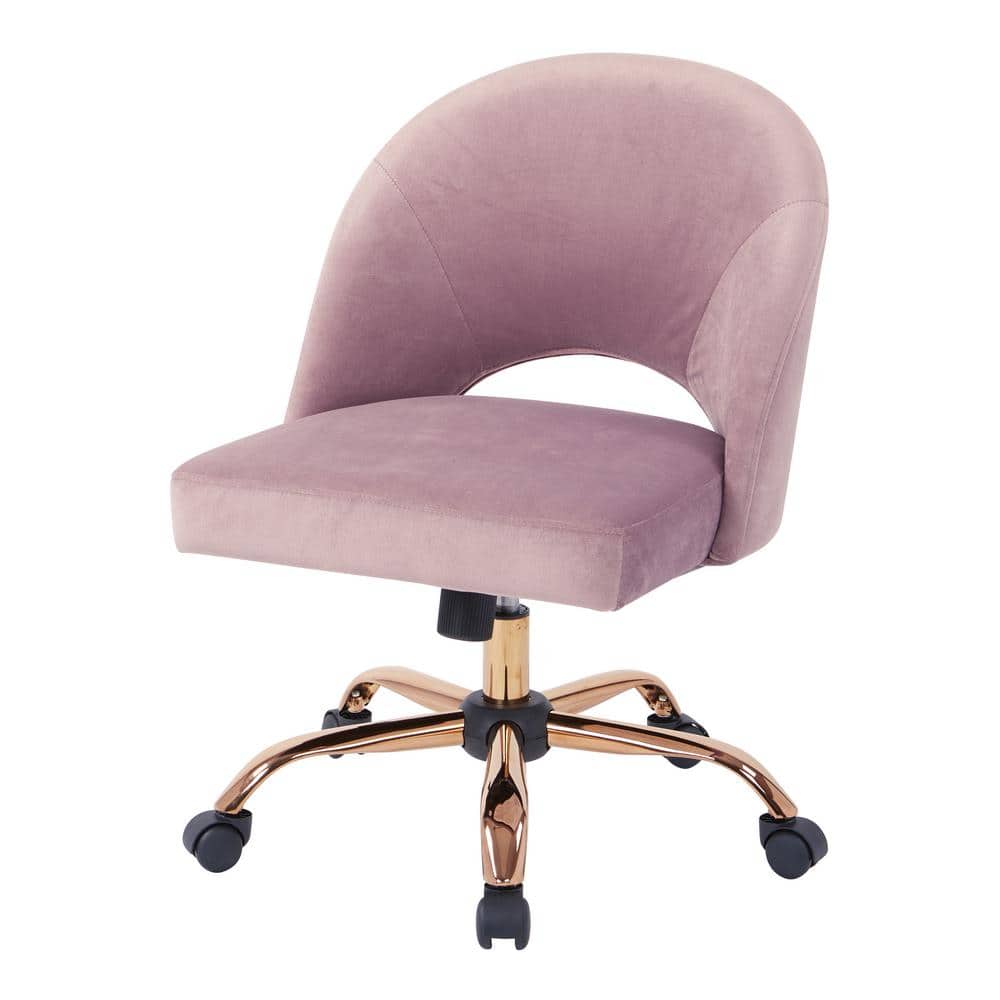 Mauve Leather and Metal 29" Swivel Accent Chair