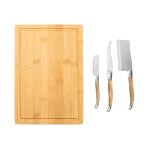 3 Piece Connoisseur Laguiole Olive Wood Cheese Knives and Bamboo Cheese Board