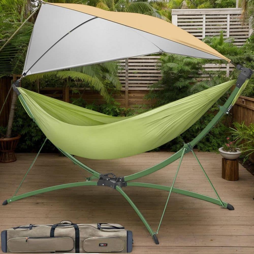 Portable Outdoor Garden Hammock with Quick-Fold Stand and