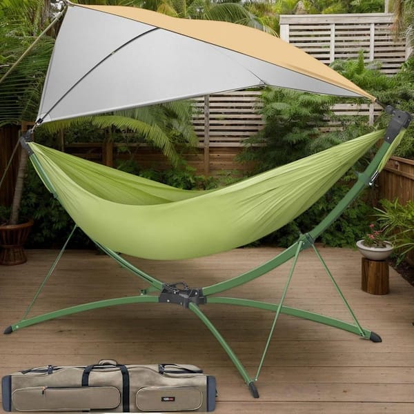 Portable Outdoor Garden Hammock with Quick-Fold Stand and