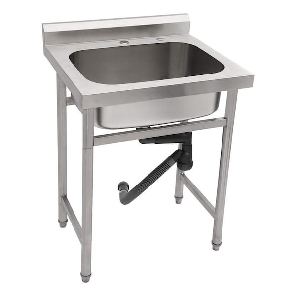 21.7 in. Freestanding Stainless Steel 1 Compartment Commercial Kitchen Sink with Drain Pipe, Strainer, Adjustable Feet