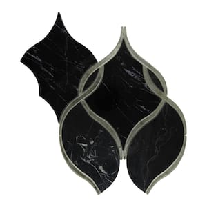 Lavaliere Nero Marquina Polished 12 in. x 13-1/2 in. Marble Intertwining Arabesque Mosaic Tile (7.9 sq. ft./Case)