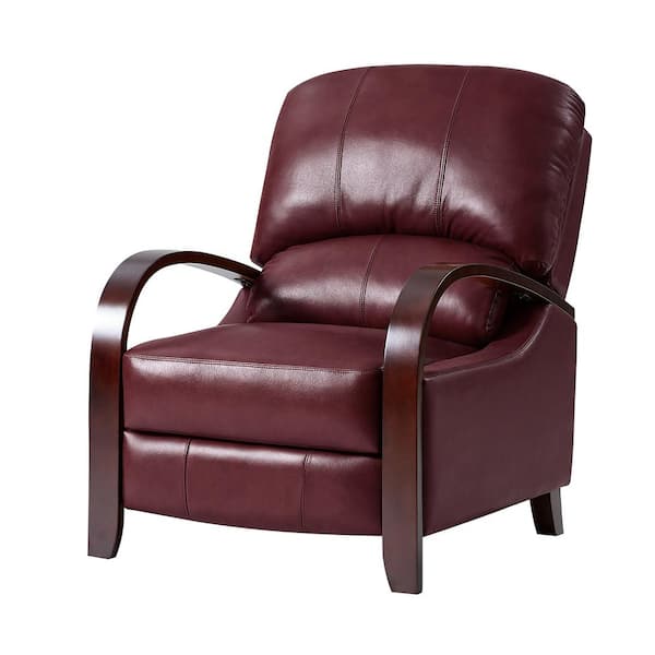 ARTFUL LIVING DESIGN Ernesto Burgundy Genuine Leather with The Wooden Armrest Recliner