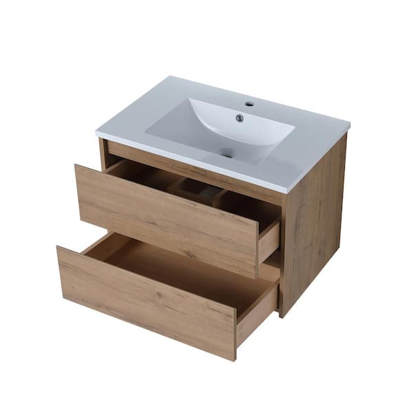 FORCLOVER 30 in. W x 18-5/16 in. D x 20-1/2 in. H Bath Vanity in Imitative Oak with White Ceramics Top