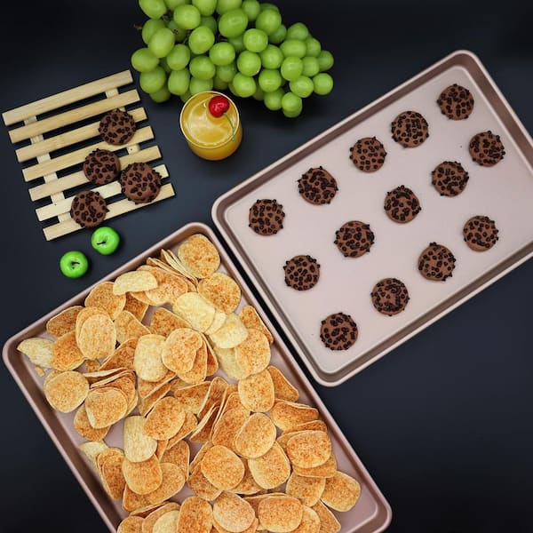 10.5 in. 2-Piece Nonstick Cookie Sheet Set for Toaster Ovens, Heavy Duty Carbon Steel, Warp Resistant