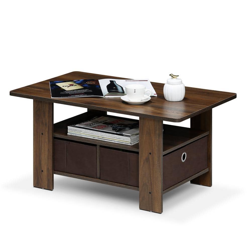 Columbia Walnut Rectangular Coffee Table with Storage Bins
