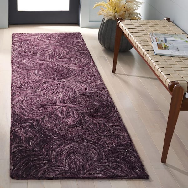 Ikat 2 ft. x 8 ft. Purple Floral Swirl Runner Rug