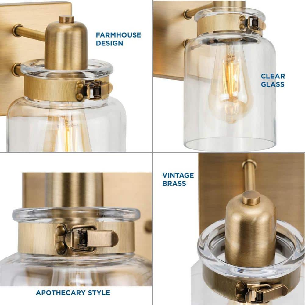Calhoun 4-Light Vintage Brass and Clear Glass Bath Vanity Light