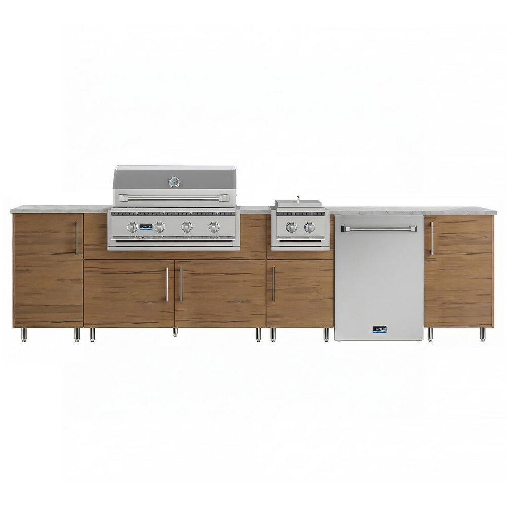 Nightfall 126 in. W 4-Burner Propane Grill Island in Stainless Steel Miami Teak with Fridge, Side Burner, Cabinet price history on PriceWatchPro