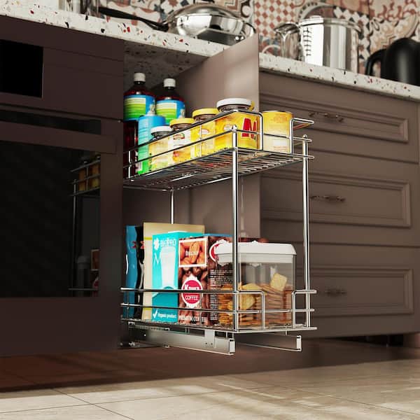 HOMLUX 2 Tier Individual Pull Out Cabinet Organizer 11-in W x 21-in D Slide  Out Kitchen Shelves 