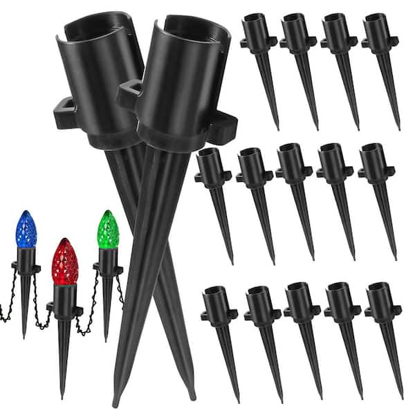 5.5 in. C9 Christmas Light Ground Stakes, Black Plastic Spikes for Lawn, Garden and Patio (100-Pack)