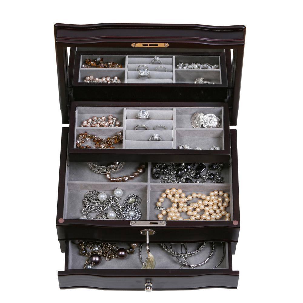 Davina Mahogany Locking Wooden Jewelry Box with Suede Lining