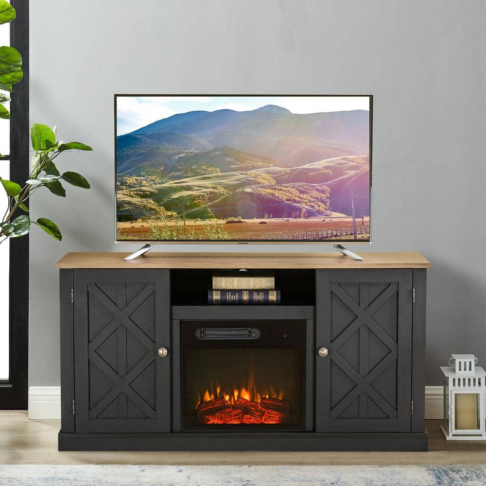 Charcoal 59'' Electric Fireplace TV Stand with Cabinet for 60'' TVs