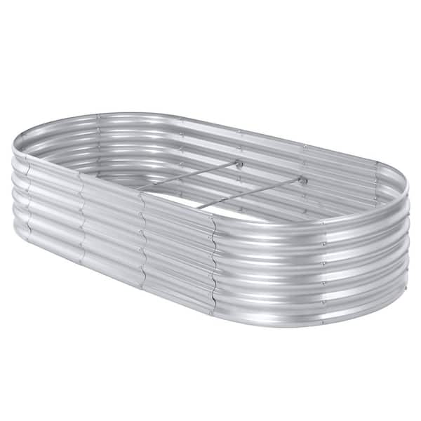 Oumilen 5 ft. x 2 ft. x 1 ft. Galvanized Raised Garden Bed, Oval Raised Garden Bed Fire Grate