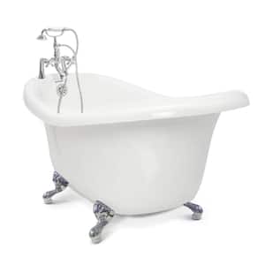 Chelsea 60 in. Acrylic Slipper Clawfoot Bathtub Package in White with Chrome Imperial Feet and Deck Mount Faucet