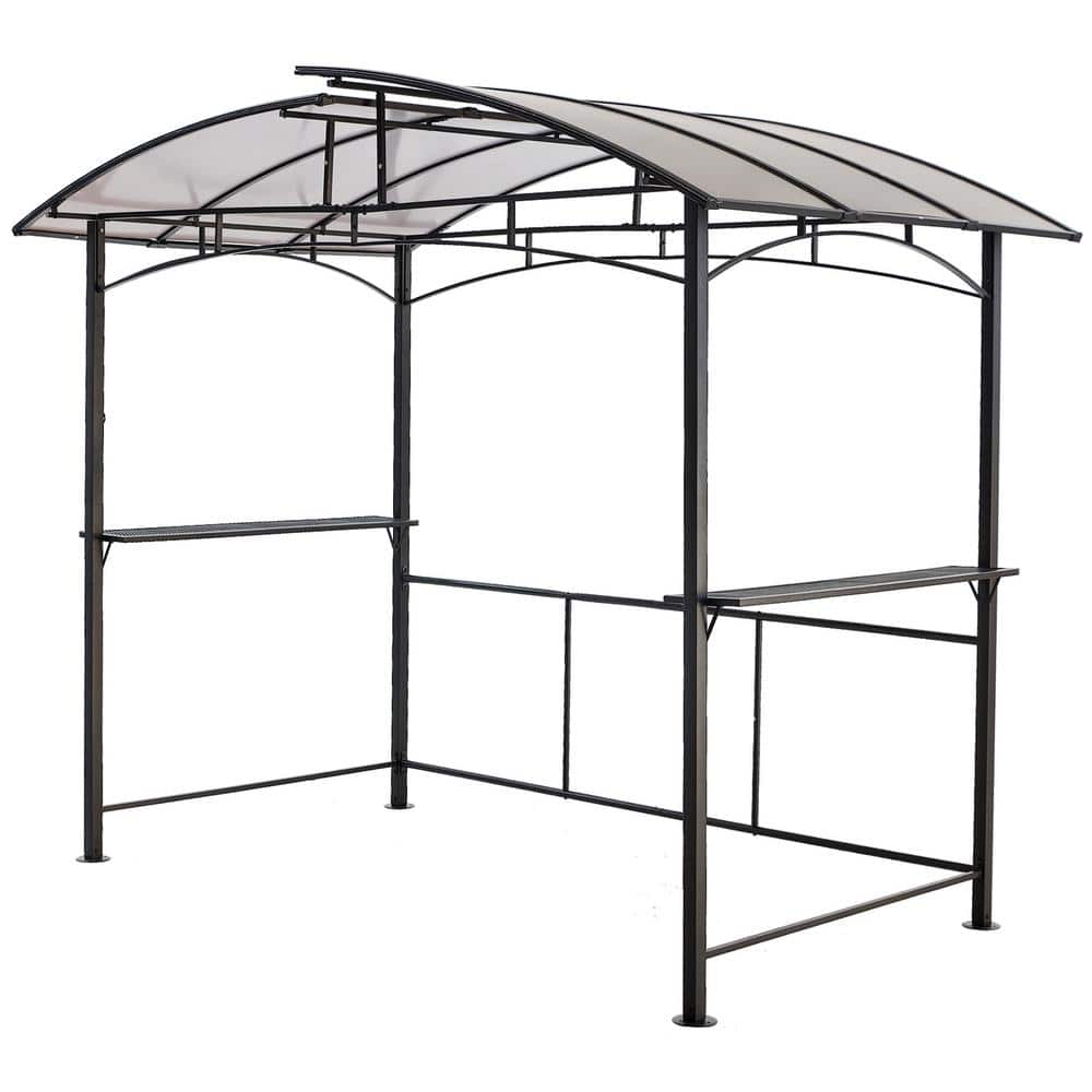 Black Steel Grill Gazebo with Shelves and Hardtop Canopy