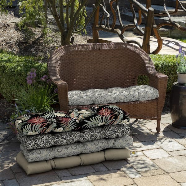 Rectangle Outdoor Wicker Settee Cushion in Neutral Aurora Damask