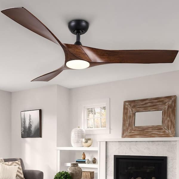 52 in. Smart Indoor Walnut Standard Ceiling Fan with 3000K-6500K LED Light with Remote Control