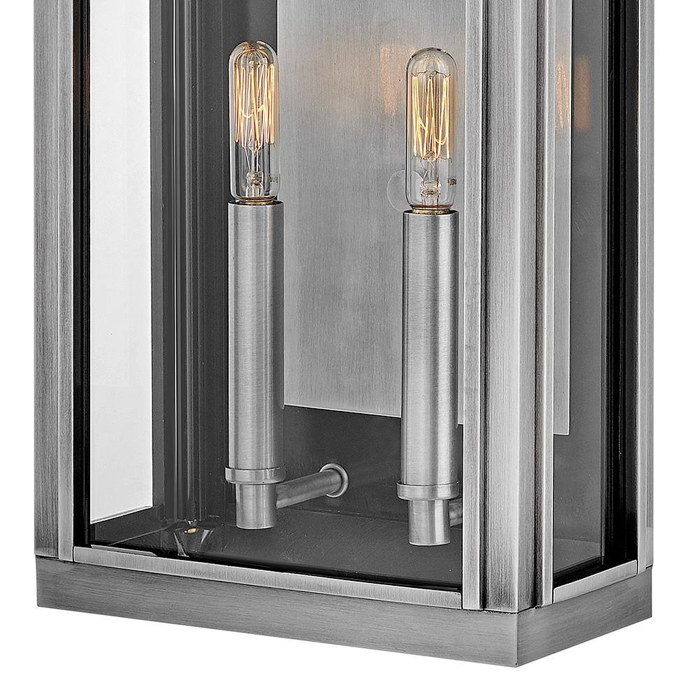 Antique Brushed Aluminum 2-Light Outdoor Wall Sconce with Clear Glass